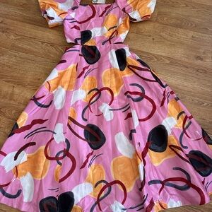 NWT Aureta Studio Printed Puff Sleeve Cut Out Dress M